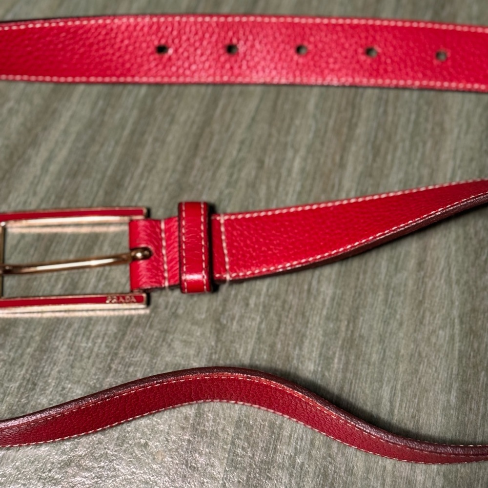 Prada Red Leather Belt featuring goldtone buckle with red enamel detailing 34 - Picture 6 of 6